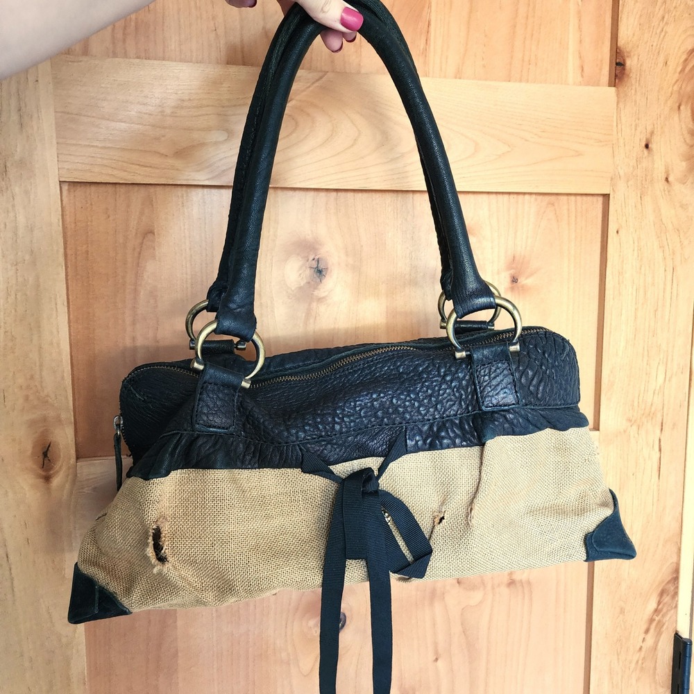 Caterina Lucchi Black Tan Leather FLAW Canvas Purse Handbag Restoration Project